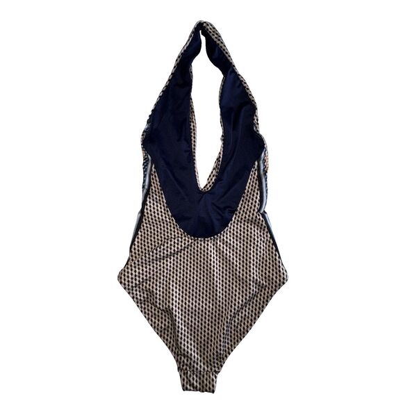 Reiss Women's Plunge V-Neck Print One Piece Halter Swimsuit Blue US Size 4 - Picture 10 of 16